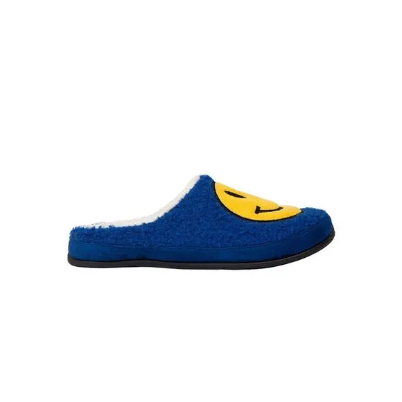 DEER STAGS Mens Blue Smiley Face Cushioned Round Toe Slip On Slippers 11 M