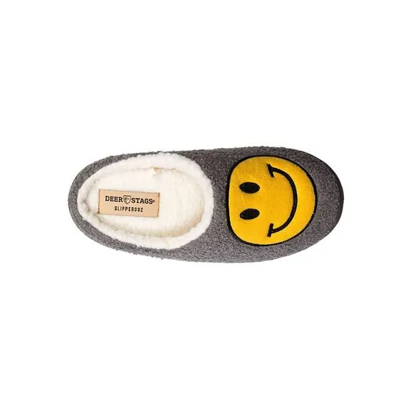 DEER STAGS Mens Gray Smiley Face Cushioned Round Toe Slip On Slippers 8 M