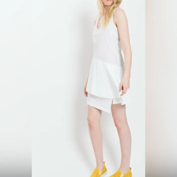 Derek Lam 10 Crosby Sleeveless White Mini Dress Pleated Skirt Designer SZ 6 EUC