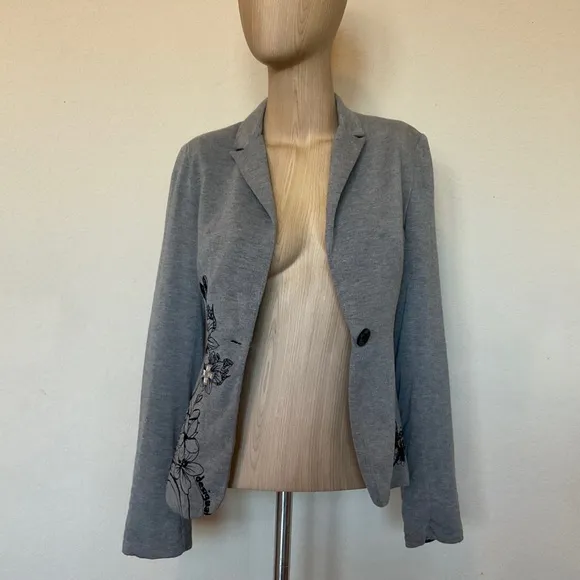 Desigual VERY RARE Embellished Pop Art Knit and Velvet Blazer Grey EU 36 / US 2