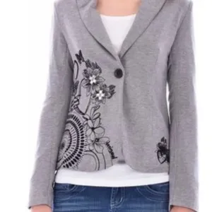 Desigual VERY RARE Embellished Pop Art Knit and Velvet Blazer Grey EU 36 / US 2