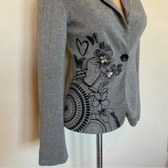 Desigual VERY RARE Embellished Pop Art Knit and Velvet Blazer Grey EU 36 / US 2