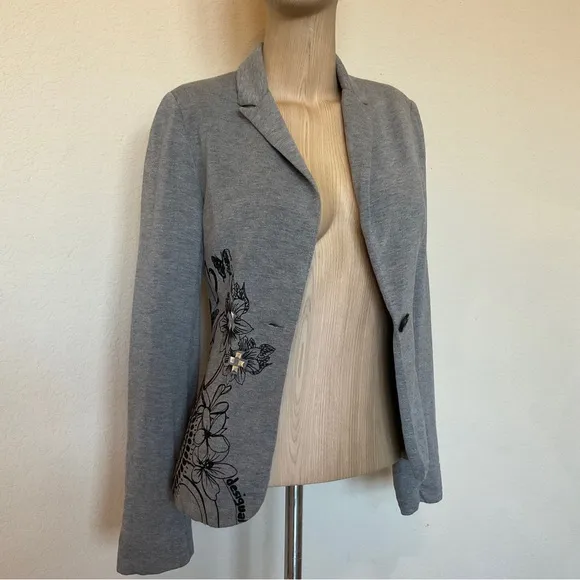 Desigual VERY RARE Embellished Pop Art Knit and Velvet Blazer Grey EU 36 / US 2