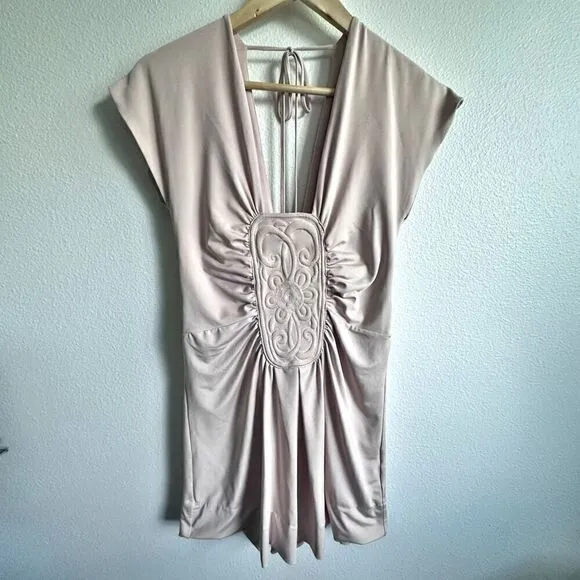 DIABLESS | Luxury Blush Pink Nude Tunic Mini Dress Embroidered | Size 1 / Small