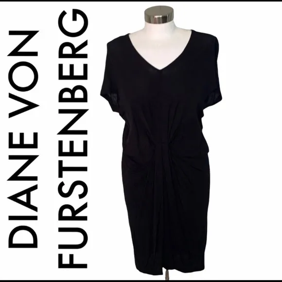 DIANE VON FURSTENBERG BLACK V-NECK DRESS HIGH END LUXURY SIZE 0