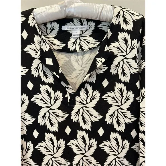 Diane Von Furstenberg Classic Luxury Abstract Leaf Silk Knit Shift Dress Sz 8