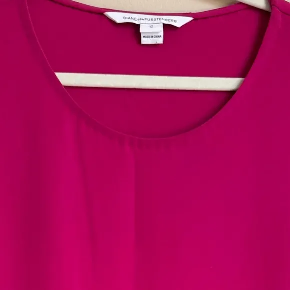 DIANE VON FURSTENBERG Dominique Dress 12 Magenta Pink Shift Cap Sleeves Lux DVF