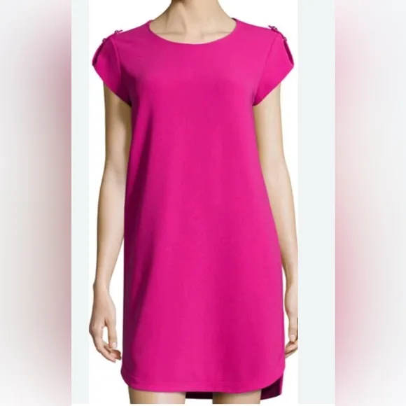 DIANE VON FURSTENBERG Dominique Dress 12 Magenta Pink Shift Cap Sleeves Lux DVF