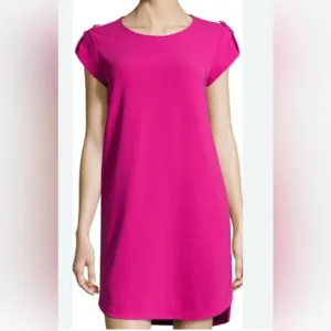 DIANE VON FURSTENBERG Dominique Dress 12 Magenta Pink Shift Cap Sleeves Lux DVF