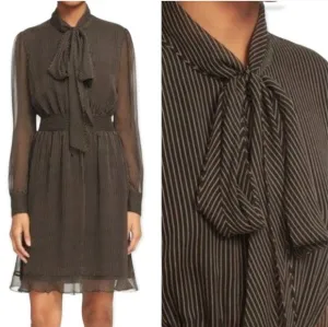 Diane von Furstenberg Mini Pinstripe Camel Arabella Dress  Silk Size 14