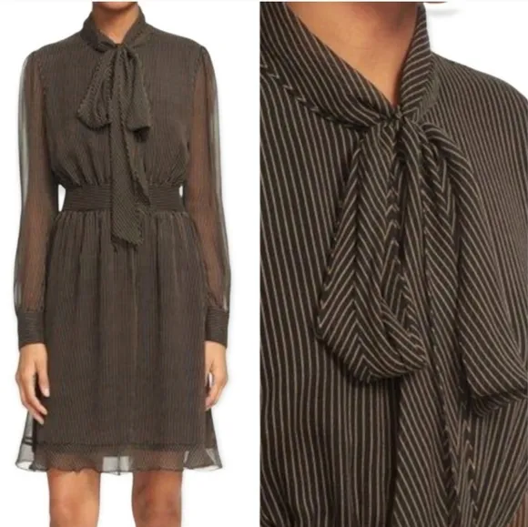 Diane von Furstenberg Mini Pinstripe Camel Arabella Dress  Silk Size 14