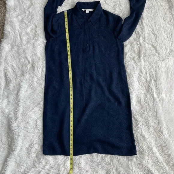 Diane Von Furstenberg Seanna Silk Shirt Dress Long Sleeve Navy Minimalist Career