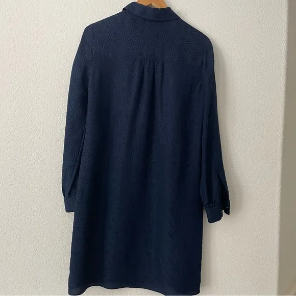 Diane Von Furstenberg Seanna Silk Shirt Dress Long Sleeve Navy Minimalist Career