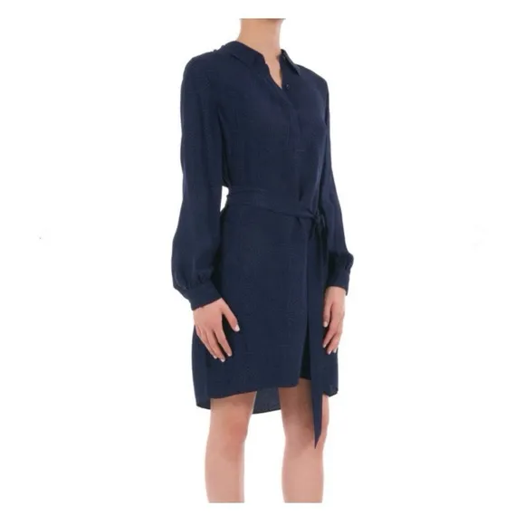 Diane Von Furstenberg Seanna Silk Shirt Dress Long Sleeve Navy Minimalist Career