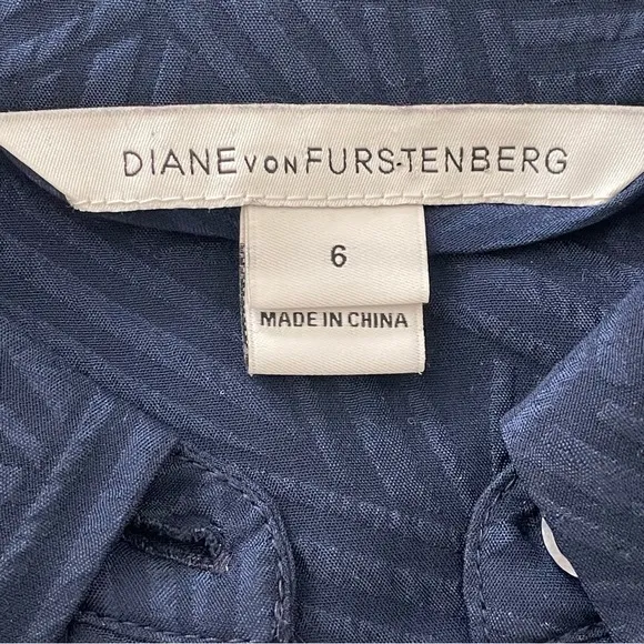 Diane Von Furstenberg Seanna Silk Shirt Dress Long Sleeve Navy Minimalist Career