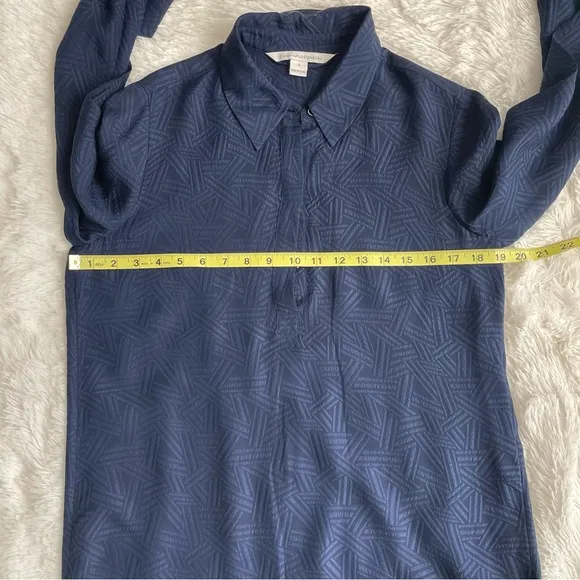 Diane Von Furstenberg Seanna Silk Shirt Dress Long Sleeve Navy Minimalist Career