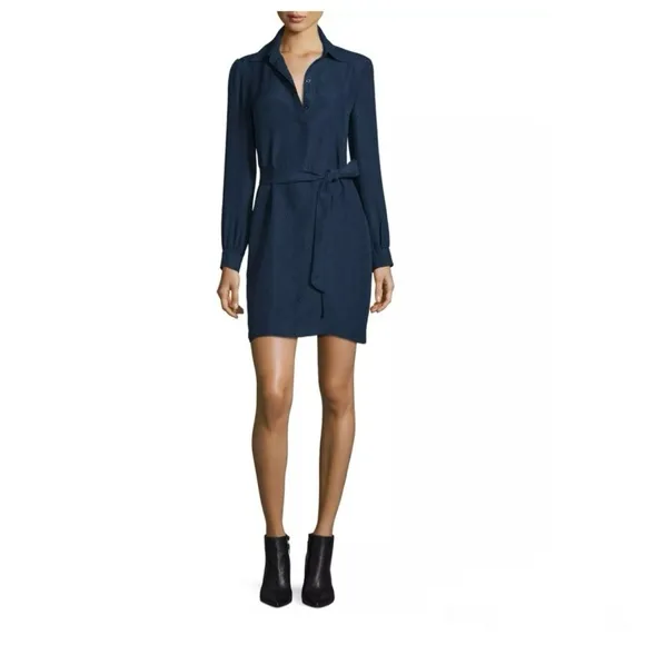 Diane Von Furstenberg Seanna Silk Shirt Dress Long Sleeve Navy Minimalist Career
