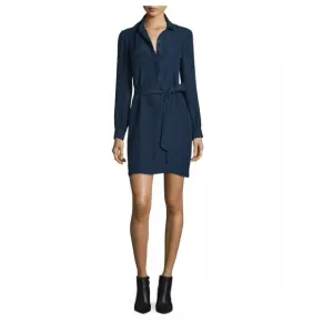 Diane Von Furstenberg Seanna Silk Shirt Dress Long Sleeve Navy Minimalist Career