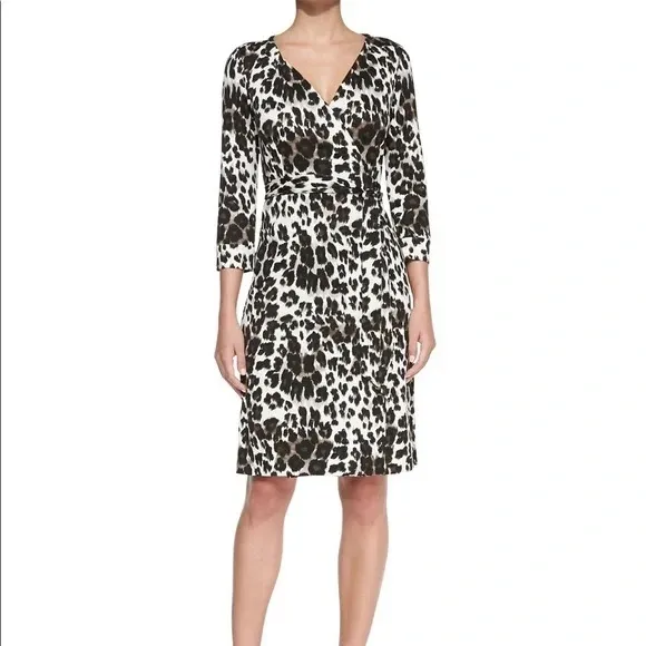 Diane Von Furstenberg wrap dress leopard animal print women’s size 4 black cream