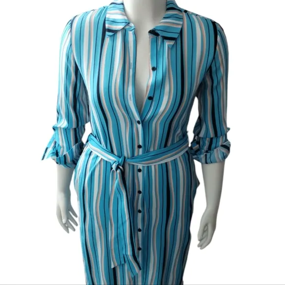 Diane Von Furstenburg Women's Classy Quiet Luxury Beach Stripe Shirt Dress sz S