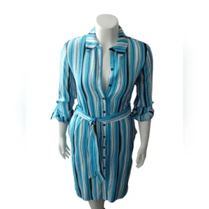 Diane Von Furstenburg Women's Classy Quiet Luxury Beach Stripe Shirt Dress sz S