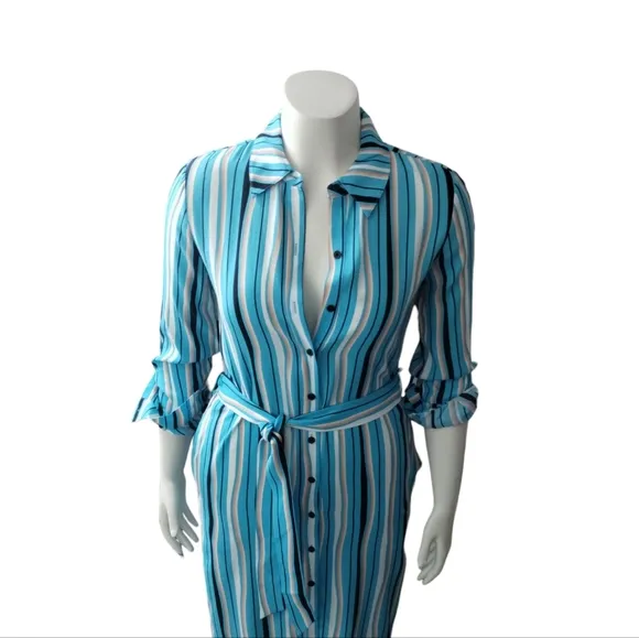 Diane Von Furstenburg Women's Classy Quiet Luxury Beach Stripe Shirt Dress sz S