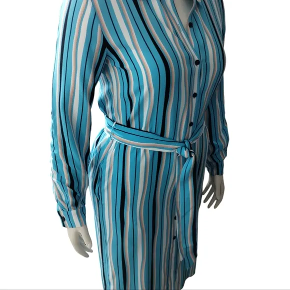 Diane Von Furstenburg Women's Classy Quiet Luxury Beach Stripe Shirt Dress sz S