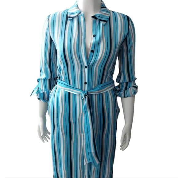 Diane Von Furstenburg Women's Classy Quiet Luxury Beach Stripe Shirt Dress sz S