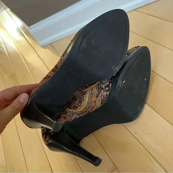 Diba Shoes Women Heeled Ankle Boots Booties Embroidered Paisley Black Gold Sz 10