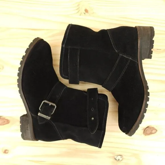 Diesel Women's Boots Sz 7 Black Suede Moto Buckle Outdoor Y2K