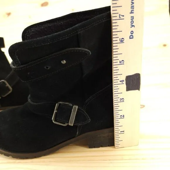 Diesel Women's Boots Sz 7 Black Suede Moto Buckle Outdoor Y2K
