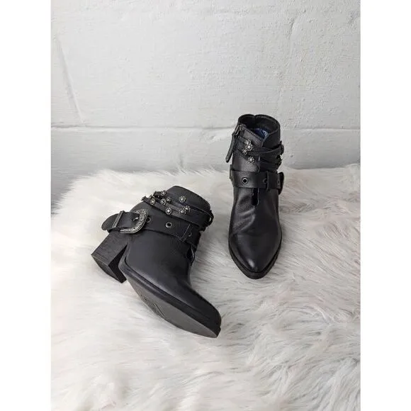 Dingo Ankle Western Cowboy Black Boots Rivets Studs Wrap Buckle Size 6.5 Medium