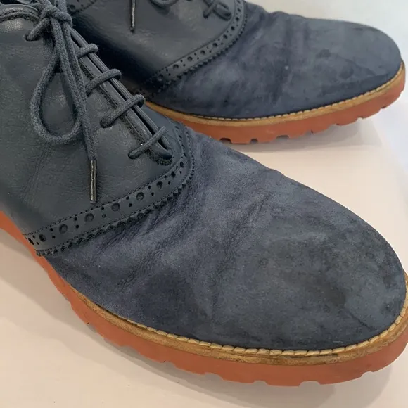Dino Bigioni Suede Leather Oxfords Mens 9 1/2 Dark Blue Perforated Dress Shoes