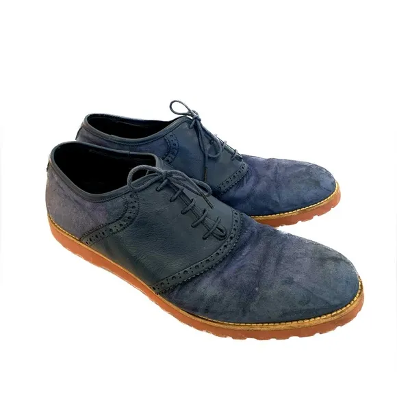 Dino Bigioni Suede Leather Oxfords Mens 9 1/2 Dark Blue Perforated Dress Shoes