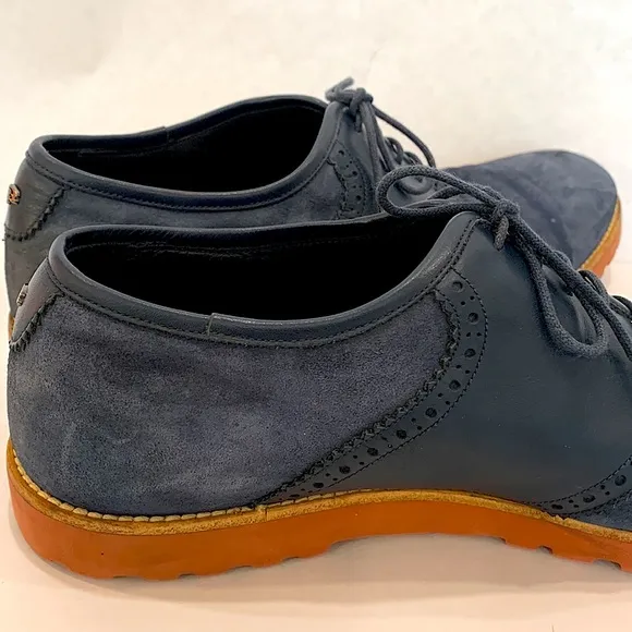 Dino Bigioni Suede Leather Oxfords Mens 9 1/2 Dark Blue Perforated Dress Shoes