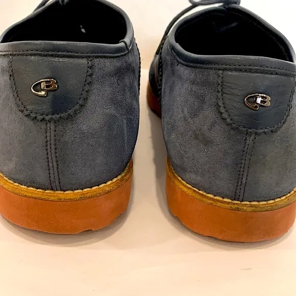 Dino Bigioni Suede Leather Oxfords Mens 9 1/2 Dark Blue Perforated Dress Shoes