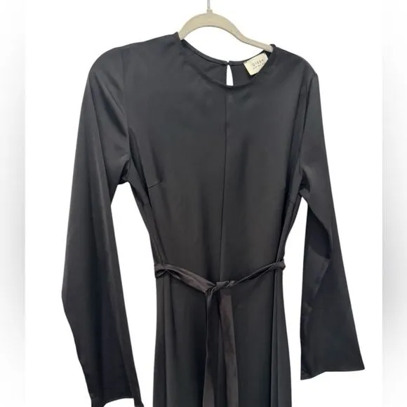 DISSH Bloom Black Satin Long Sleeve Dress In Black