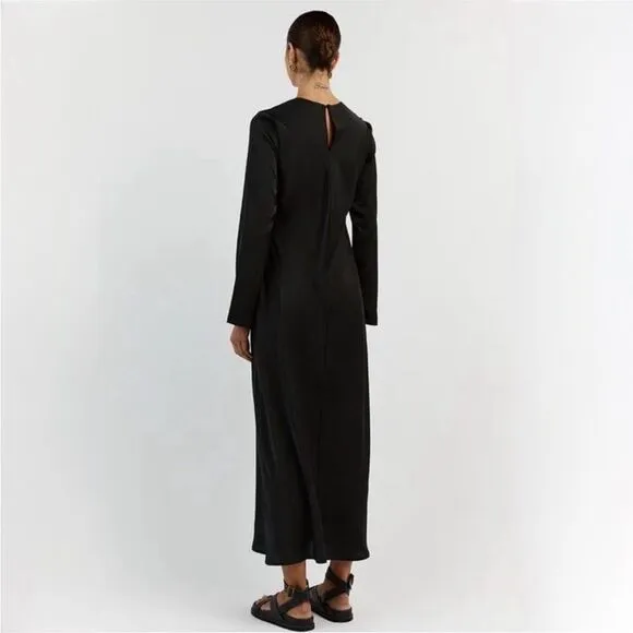 DISSH Bloom Black Satin Long Sleeve Dress In Black