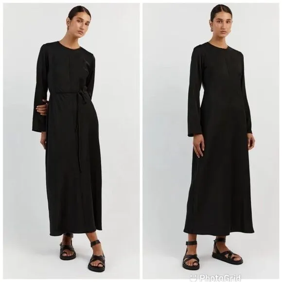 DISSH Bloom Black Satin Long Sleeve Dress In Black