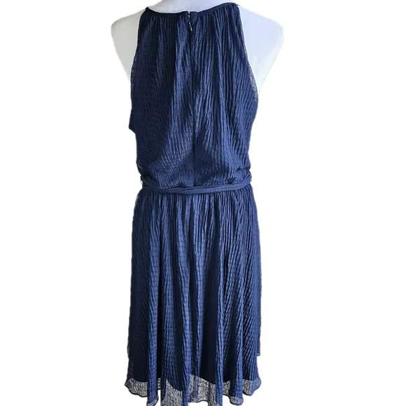 DKNY Sleeveless Navy Belted Crepe Sheath Dress Womens 12 Classic Chic Minimalist