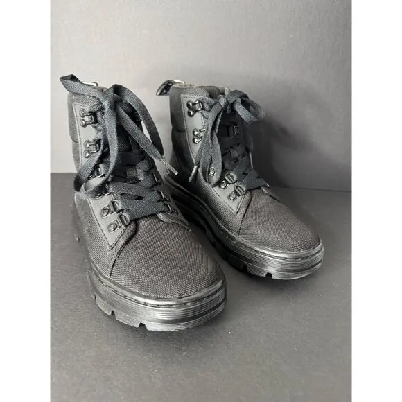 Doc Dr Martens Womens Combs Leather Nylon Lug Sole Combat Black Boots EU 36 US 5