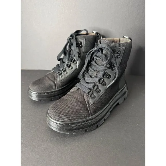 Doc Dr Martens Womens Combs Leather Nylon Lug Sole Combat Black Boots EU 36 US 5