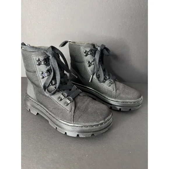 Doc Dr Martens Womens Combs Leather Nylon Lug Sole Combat Black Boots EU 36 US 5