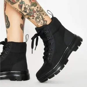Doc Dr Martens Womens Combs Leather Nylon Lug Sole Combat Black Boots EU 36 US 5