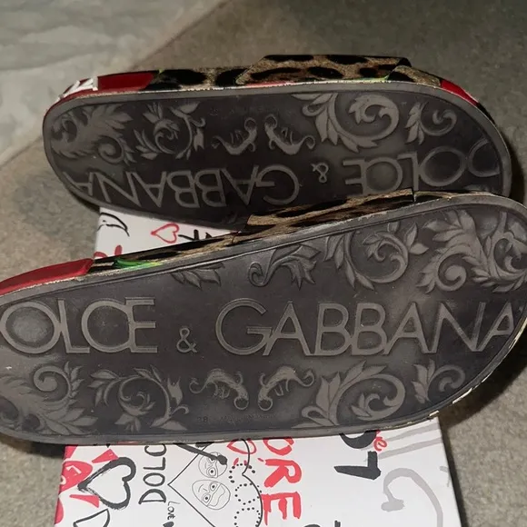 Dolce &amp; Gabbana Leopard Print Cherry Embellished Slides
