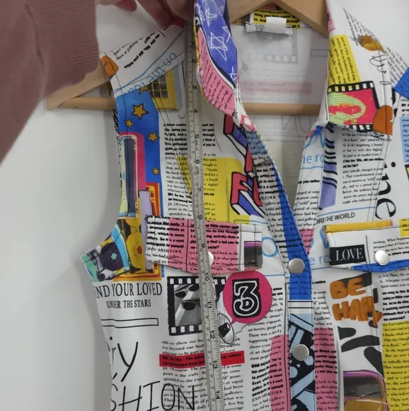 Dolcezza Art To Wear Shirt Dress Newspaper Print Chic Contemporay Artsy Bold