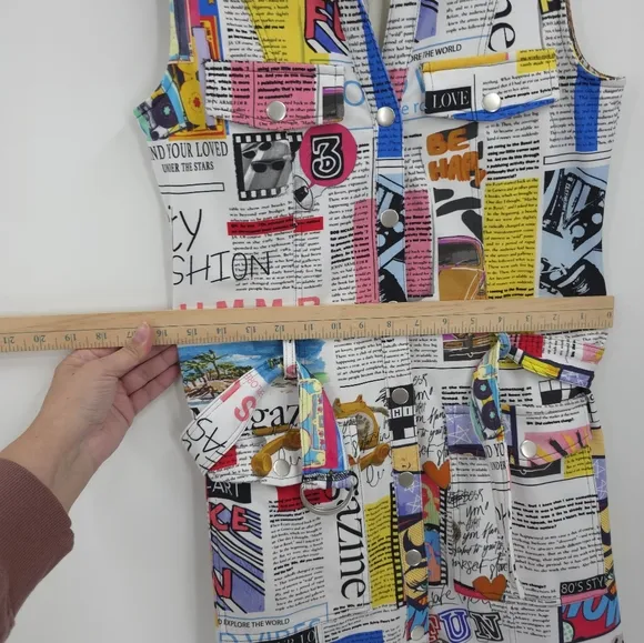 Dolcezza Art To Wear Shirt Dress Newspaper Print Chic Contemporay Artsy Bold