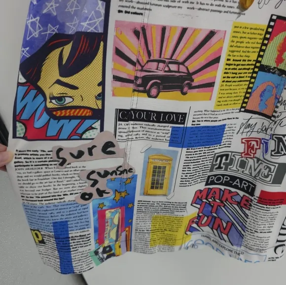 Dolcezza Art To Wear Shirt Dress Newspaper Print Chic Contemporay Artsy Bold