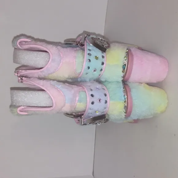 Dolls Kill Club Exx Sharp Sheriff Shine Cowboy Boots Faux Fur Pastel Colors Sz