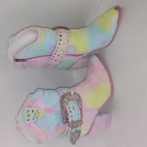 Dolls Kill Club Exx Sharp Sheriff Shine Cowboy Boots Faux Fur Pastel Colors Sz